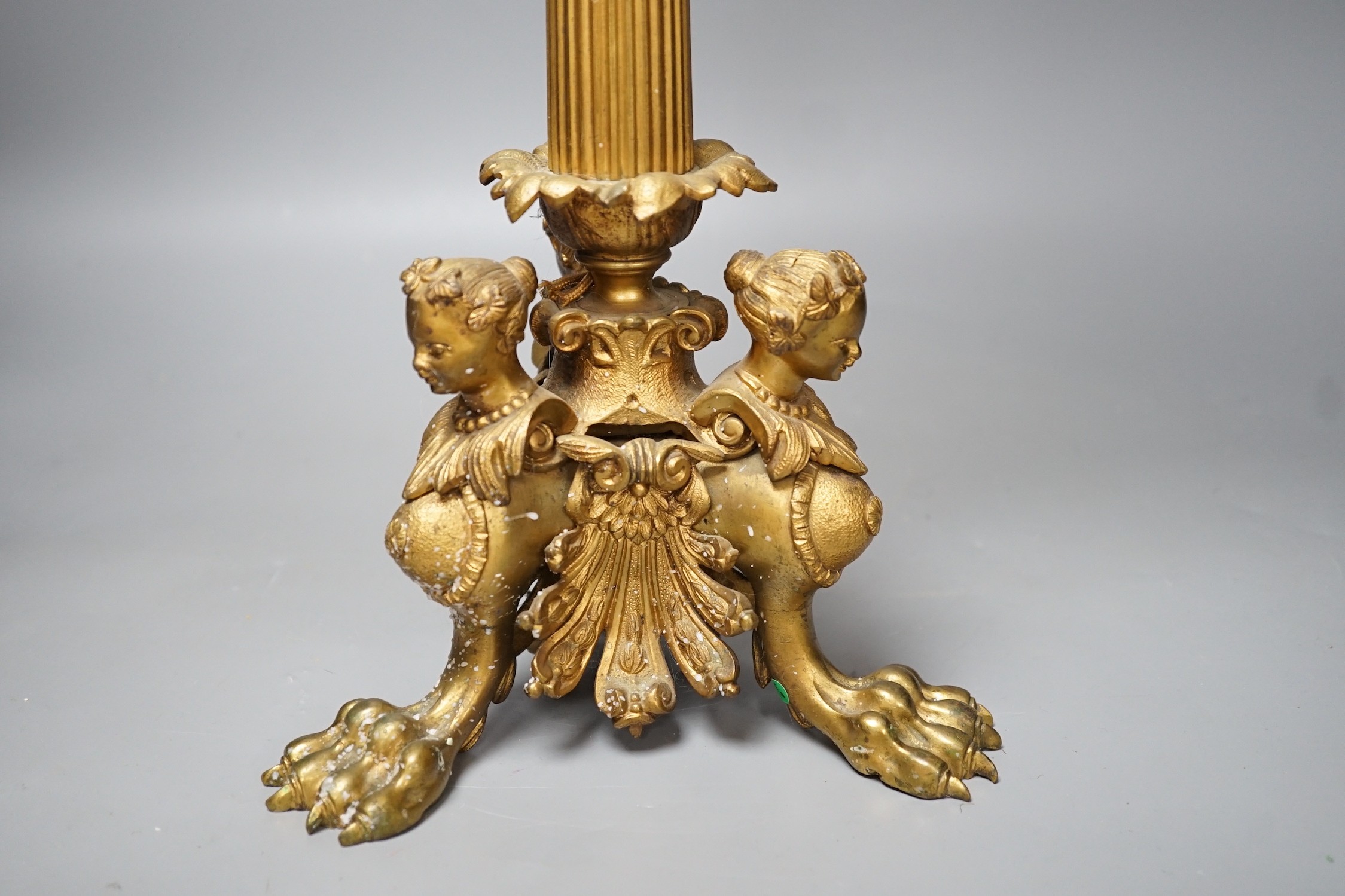 A tall 19th century French ormolu 3-light candelabrum, in Barbedienne style, 67cm high Height 67cm.
